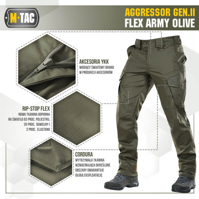 M-Tac Aggressor Gen.II Flex taktiskās bikses, Army Olive