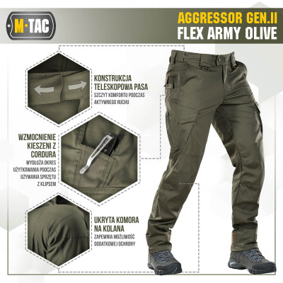 M-Tac Aggressor Gen.II Flex taktiskās bikses, Army Olive