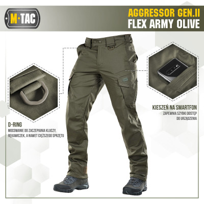 M-Tac Aggressor Gen.II Flex taktiskās bikses, Army Olive