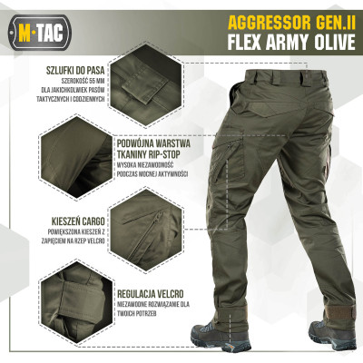 M-Tac Aggressor Gen.II Flex taktiskās bikses, Army Olive