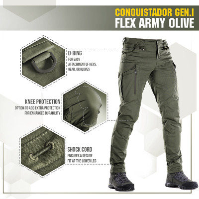 M-Tac Conquistador Flex taktiskās bikses, Teflon, Army Olive