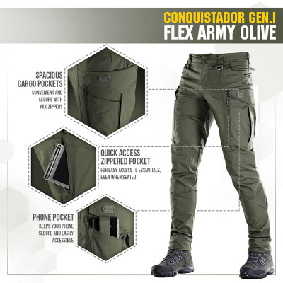 M-Tac Conquistador Flex taktiskās bikses, Teflon, Army Olive
