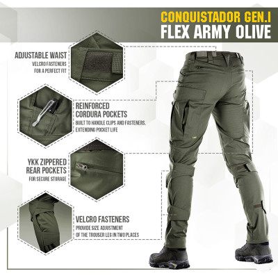 M-Tac Conquistador Flex taktiskās bikses, Teflon, Army Olive