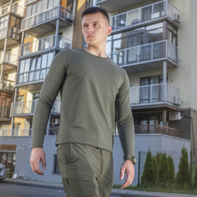 M-Tac krekls ar gariem piedurknēm, 93% kokvilna, Army Olive