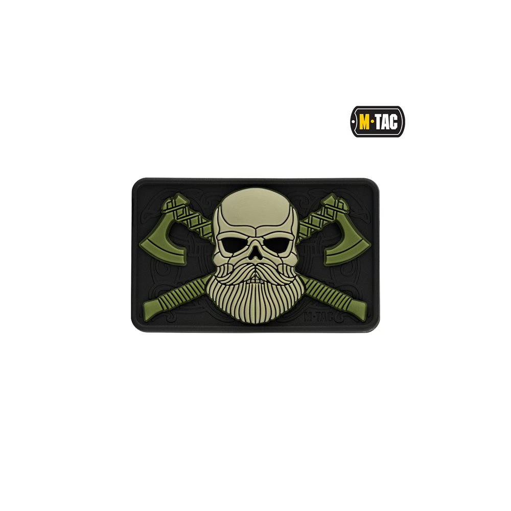M-Tac Bearded Skull 3D PVC plāksnīte 80×50 mm, Olive