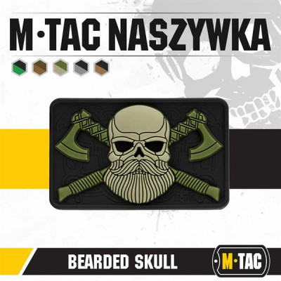 M-Tac Bearded Skull 3D PVC plāksnīte 80×50 mm, Olive