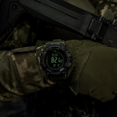 M-Tac 2037 taktiskais pulkstenis kompass, hronometrs, Army Olive